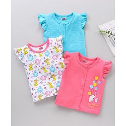 Babyhug Short Cap Sleeves 100 % Cotton Printed Vests Pack of 3 - Mutlicolor