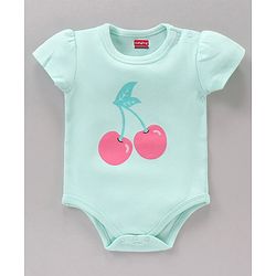 Babyhug 100% Cotton Half Sleeves Cherry Printed and Striped Onesies Pack of 3 - Blue Pink