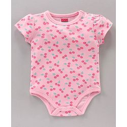 Babyhug 100% Cotton Half Sleeves Cherry Printed and Striped Onesies Pack of 3 - Blue Pink