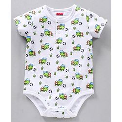 Babyhug 100% Cotton Half Sleeves Onesies Stripes & Turtle Print Pack Of 3 - Orange Blue White
