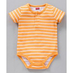 Babyhug 100% Cotton Half Sleeves Onesies Stripes & Turtle Print Pack Of 3 - Orange Blue White