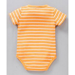 Babyhug 100% Cotton Half Sleeves Onesies Stripes & Turtle Print Pack Of 3 - Orange Blue White