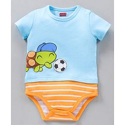 Babyhug 100% Cotton Half Sleeves Onesies Stripes & Turtle Print Pack Of 3 - Orange Blue White