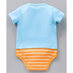 Babyhug 100% Cotton Half Sleeves Onesies Stripes & Turtle Print Pack Of 3 - Orange Blue White
