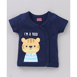 Babyhug 100 % Cotton Vests Striped And Cat Print Pack of 3 - Blue Yellow