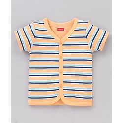 Babyhug 100 % Cotton Vests Striped And Cat Print Pack of 3 - Blue Yellow