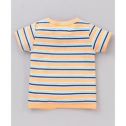 Babyhug 100 % Cotton Vests Striped And Cat Print Pack of 3 - Blue Yellow