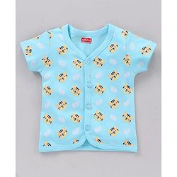 Babyhug 100 % Cotton Vests Striped And Cat Print Pack of 3 - Blue Yellow