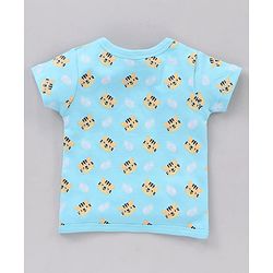 Babyhug 100 % Cotton Vests Striped And Cat Print Pack of 3 - Blue Yellow