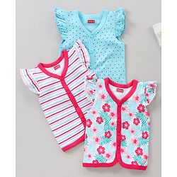 Babyhug 100% Cotton Half Flutter Sleeves Vests Flowers Print Pack of 3 - Pink Blue