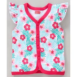 Babyhug 100% Cotton Half Flutter Sleeves Vests Flowers Print Pack of 3 - Pink Blue