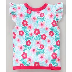Babyhug 100% Cotton Half Flutter Sleeves Vests Flowers Print Pack of 3 - Pink Blue
