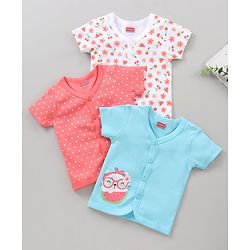 Babyhug 100% Cotton Half Sleeves Vests Watermelon Print Pack of 3 - Pink Blue White