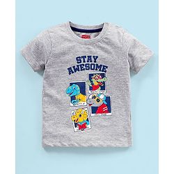 Babyhug 100% Cotton Knit Half Sleeves T-Shirt & Shorts Dino Print - Grey & Blue