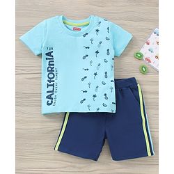Babyhug Cotton Half Sleeves T-Shirt and Knee Length Short Fruit Print - Blue