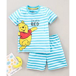 Babyhug Half Sleeves Shorts Night Suit Winnie The Pooh Print - Blue