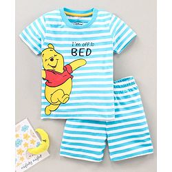 Babyhug Half Sleeves Shorts Night Suit Winnie The Pooh Print - Blue