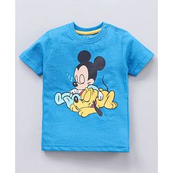 Babyhug Half Sleeves T Shirt with Shorts Mickey Mouse Print - Blue