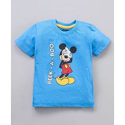 Babyhug Half Sleeves Striped Night Suit Mickey Mouse Print - Blue