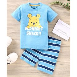 Babyhug Half Sleeves Shorts Night Suit Winnie The Pooh Print - Blue