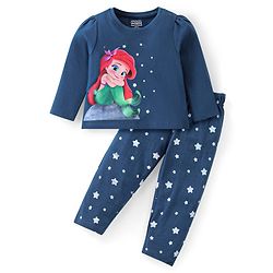 Babyhug Full Sleeves Night Suit Ariel Print - Navy Blue