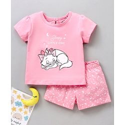 Babyhug Half Sleeves Top & Shorts Set Marie & Text Print - Pink