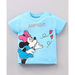 Babyhug Half Sleeves Top & Shorts Nightwear Set Minnie Mouse & Text Print - Blue