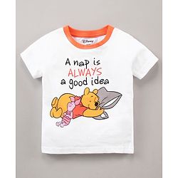 Babyhug Half Sleeves Shorts Night Suit Winnie The Pooh Print - White Orange