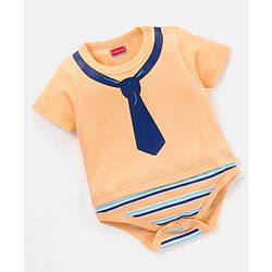 Babyhug 100% Cotton Half Sleeves Onesies Striped - Orange