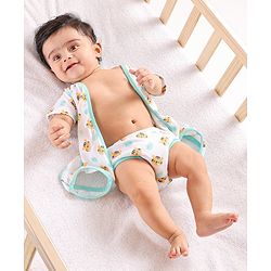 Babyhug Half Sleeves 100% Cotton Onesies with bloomer Cat Print - Blue