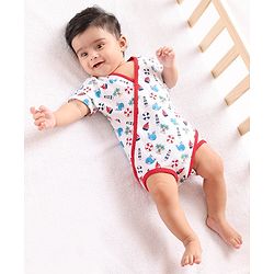 Babyhug Cap Sleeves 100% Cotton Onsies Marine Print - Red