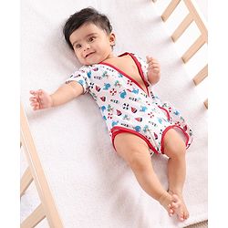 Babyhug Cap Sleeves 100% Cotton Onsies Marine Print - Red