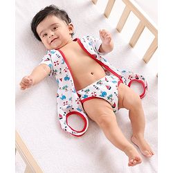Babyhug Cap Sleeves 100% Cotton Onsies Marine Print - Red
