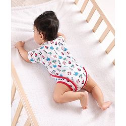 Babyhug Cap Sleeves 100% Cotton Onsies Marine Print - Red