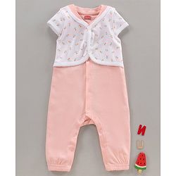 Babyhug Half Sleeves Cotton Romper Floral Print - Pink