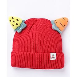 Babyhug Caps Red With Horns - Diameter 11 cm