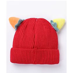 Babyhug Caps Red With Horns - Diameter 11 cm