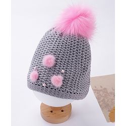 Babyhug Woollen Cap Elephant Patch Grey - Diameter 10 cm