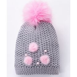 Babyhug Woollen Cap Elephant Patch Grey - Diameter 10 cm