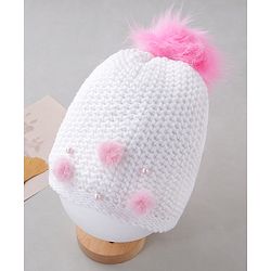 Babyhug Woollen Cap Pom Pom Applique White - Diameter 12 cm