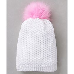 Babyhug Woollen Cap Pom Pom Applique White - Diameter 12 cm