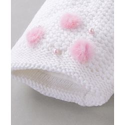 Babyhug Woollen Cap Pom Pom Applique White - Diameter 12 cm