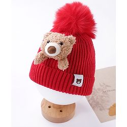 Babyhug Cotton Teddy Applique Cap Red - Diameter 11 cm