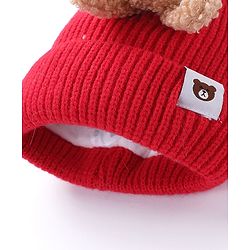 Babyhug Cotton Teddy Applique Cap Red - Diameter 11 cm