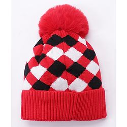 Babyhug Woollen Cap Stripes Pattern Red - Diameter 10 cm