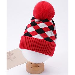 Babyhug Woollen Cap Stripes Pattern Red - Diameter 10 cm