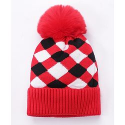 Babyhug Woollen Cap Stripes Pattern Red - Diameter 10 cm