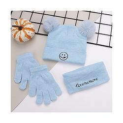 Babyhug Woollen Cap and Gloves Set with Headband Solid Colour Pattern Blue - Diameter 10 cm