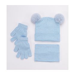 Babyhug Woollen Cap and Gloves Set with Headband Solid Colour Pattern Blue - Diameter 10 cm
