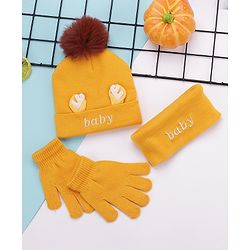 Babyhug Woollen Cap & Gloves With Headband Sky Blue - Diameter 10 cm